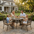 thumbnail image 2 of 5 Piece Cast Aluminum Outdoor Dining Set Patio Dining Set for 4 Includes 54” Round Table 4 Lattice Classic Chairs with Cushions and Umbrella Hole, 2 of 10