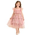 thumbnail image 3 of Curuila Kids Toddler Girls Mesh Dress Flutter Sleeve Floral Embroider Crew Neck Party Comfort Dresses For Girls Size 5-6 Years, 3 of 5