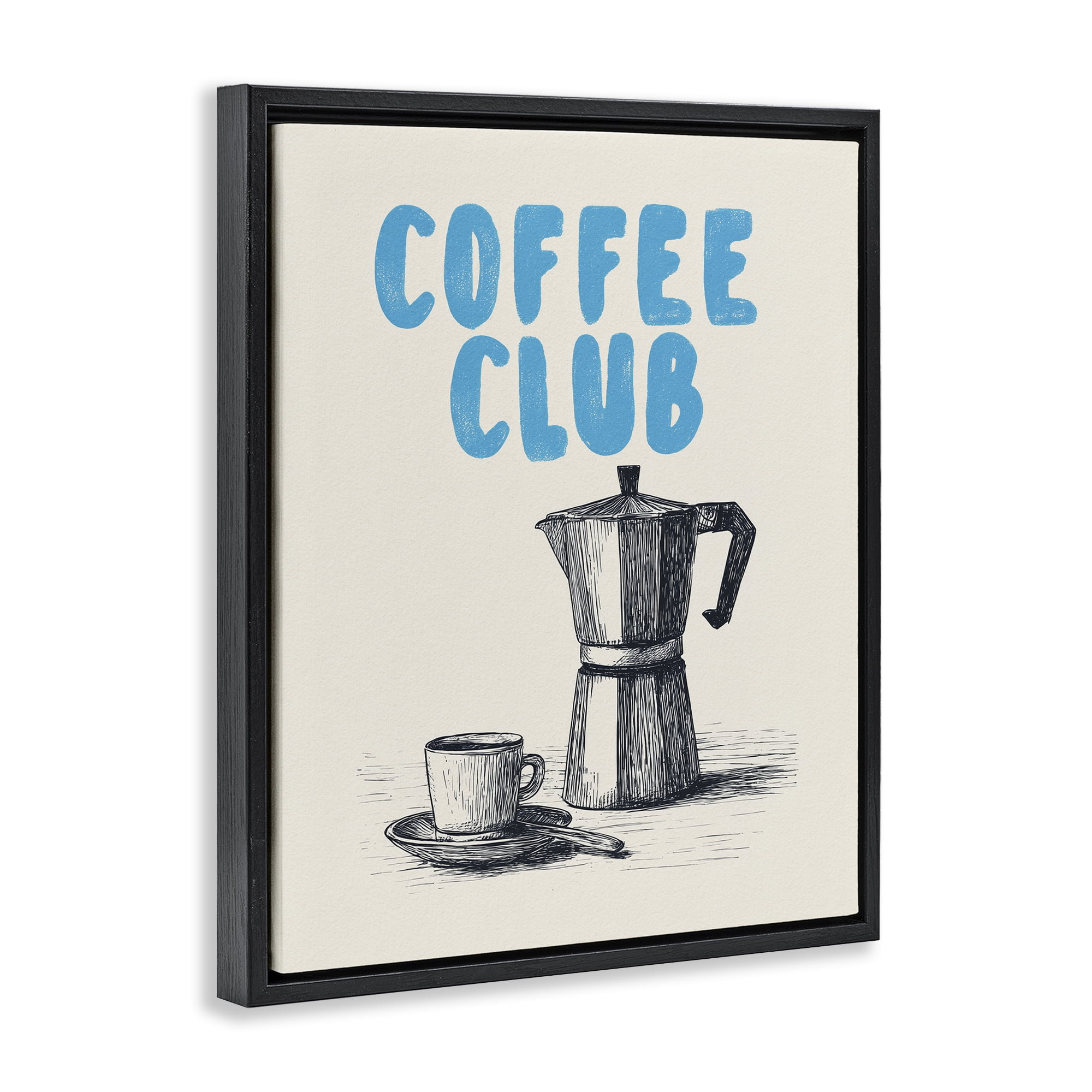 Stupell Industries Coffee Club Retro Drawing Black Framed Floater Canvas Wall Art, design by Andreas Magnusson