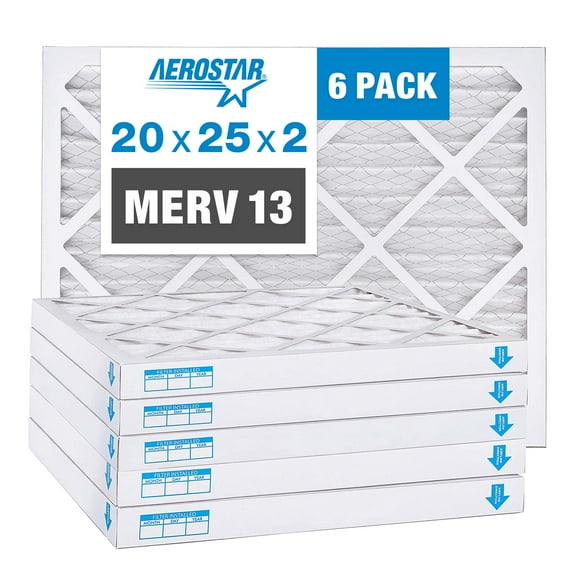 Aerostar 20x25x2 MERV 13 Deep Pleat Air Filter, AC Furnace HVAC, 6 Pack