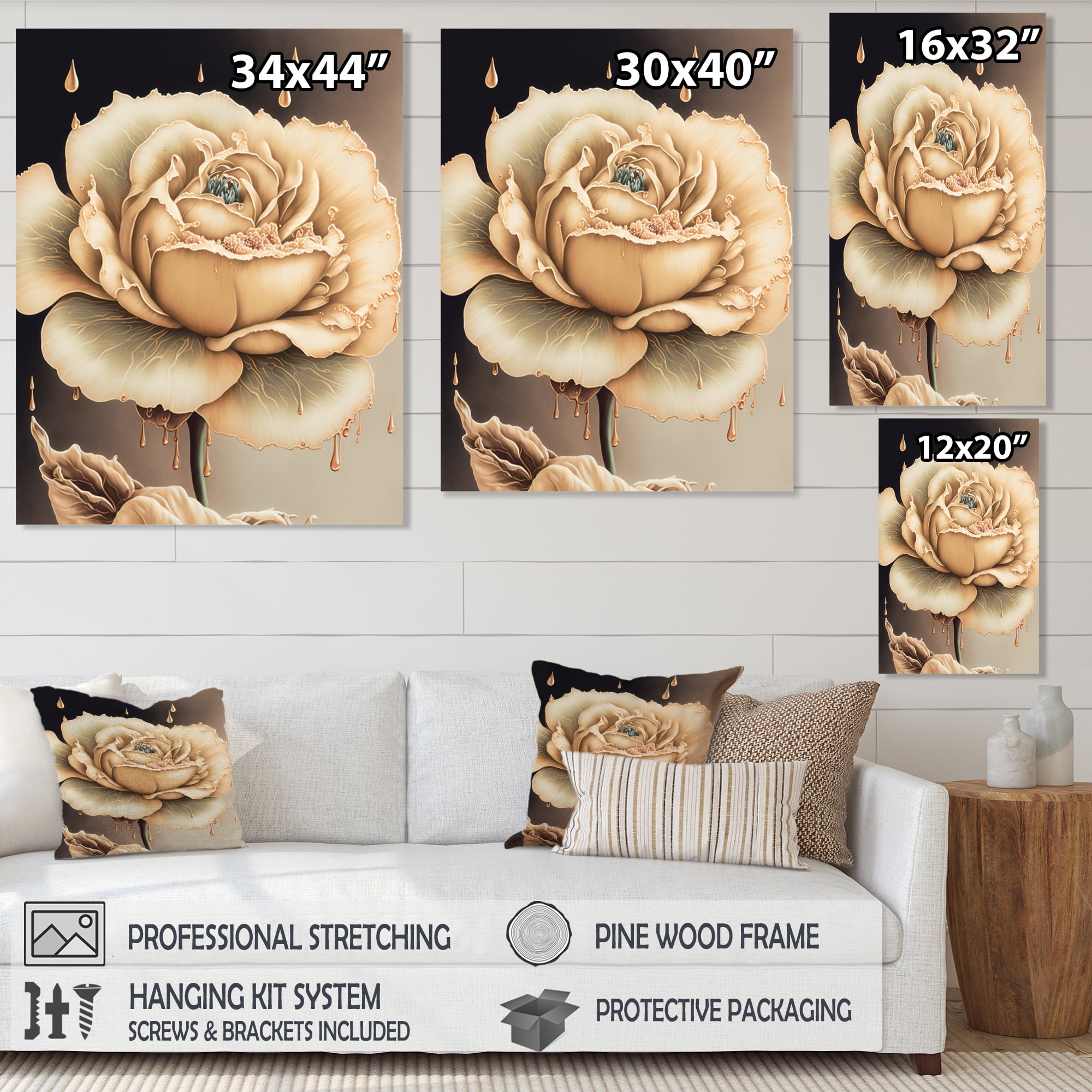 Designart Beige Blooming Rose I Canvas Wall Art