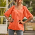 thumbnail image 4 of Camiseta Mujer Manga Corta Botón Camiseta Mujer Verano Top Blusa, S, Naranja Eigraketly AP001222-09, 4 of 7
