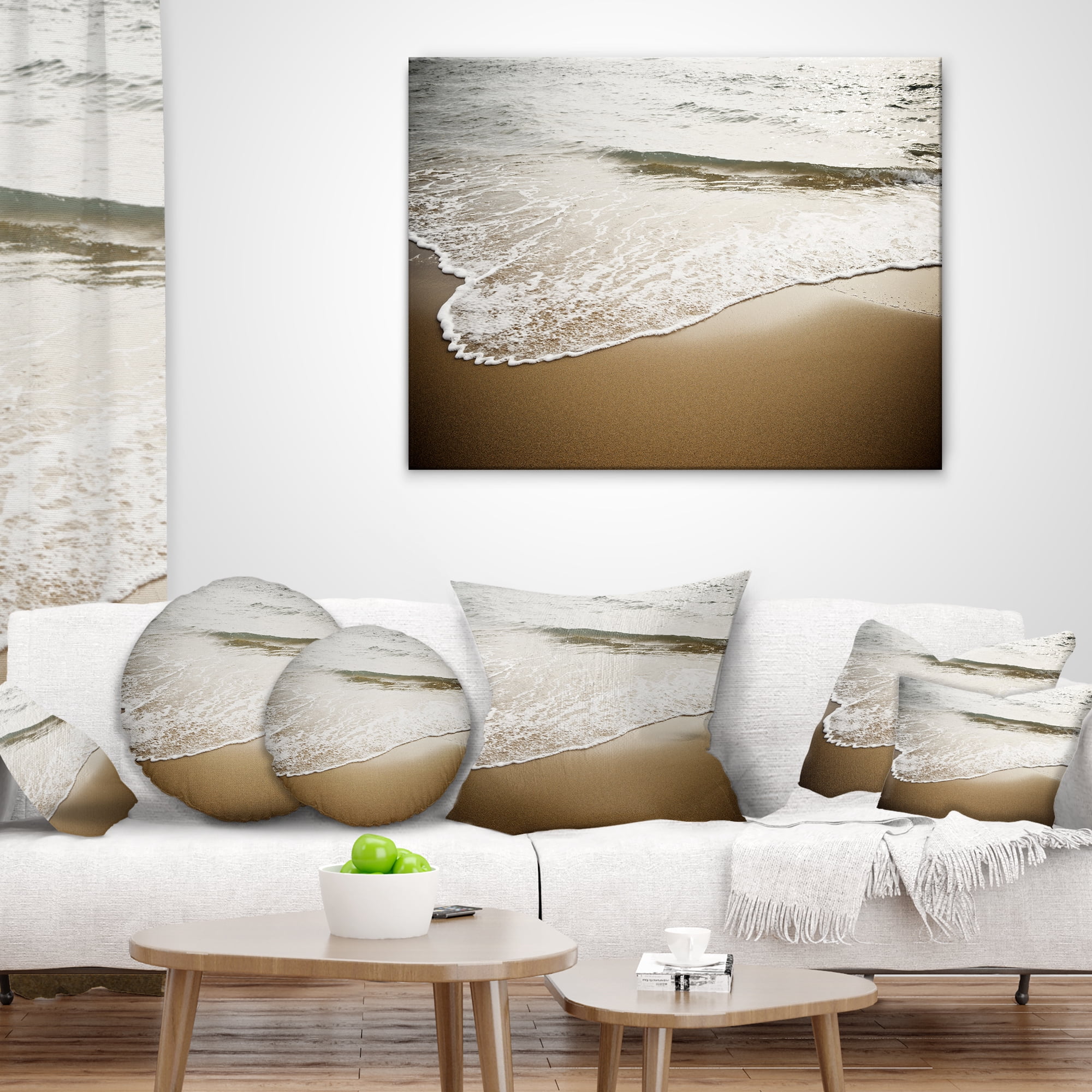 Designart White Waves in Mediterranean Sea - Seashore Throw Pillow - 16x16
