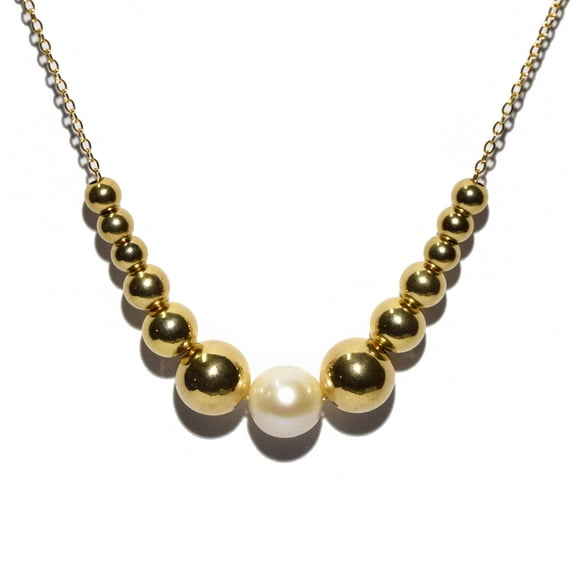 14K Yellow Gold Filled Add A Bead 18.5 inch Necklace Chain w/ Semi-Precious 8mm White Pearl Bead and 12 Decending 14k YGF Beads