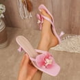 thumbnail image 4 of Kitten Heels for Women Square Open Toe Flower Decor Flip Flops Solid Color Slip on Heeled Sandals Wedding Party Dress Shoes Red Size 9.5, 4 of 8