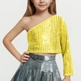 thumbnail image 3 of Avrntaa Kids Girls Sequins Crop Top One Shoulder Long Sleeve Jazz Hip-hop Dance Costume for 3-16 Y, 3 of 4