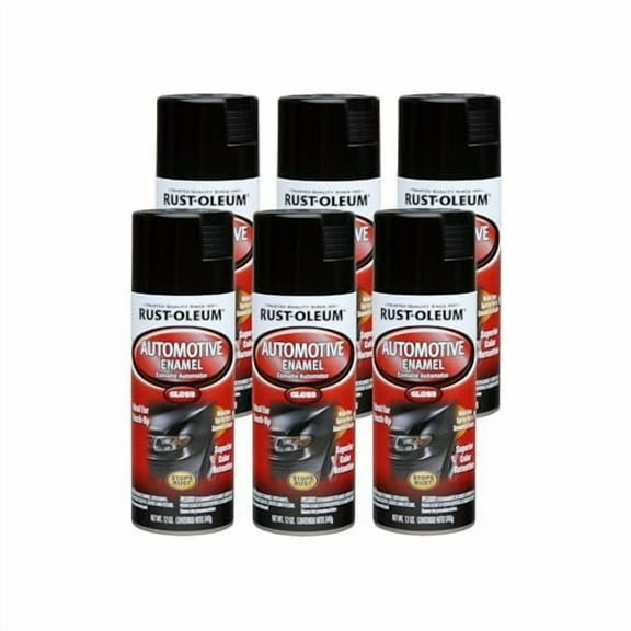Rust-Oleum 252462 Automotive Enamel Spray Paint, 12 oz, Gloss Black, 6 Pack