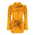 thumbnail image 6 of hotojiny Satin Shirt Dress for Women Summer Long Sleeve Button down Tie Waist Mini Dress Silky Bodycon Ruched Wrap Club Party Dress, 6 of 7