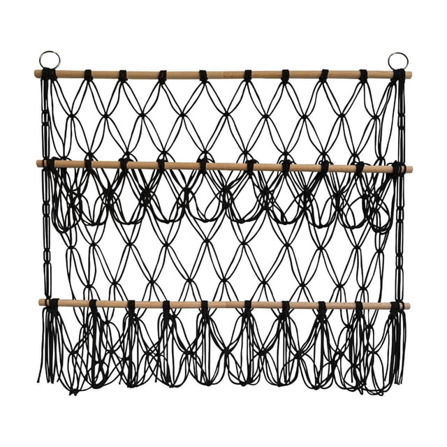 Layer Functional Storage Rack Hand Woven Net Wooden Rod Transparent Mesh Hanging Design for Baby Children Bedroom Nursery Organizer