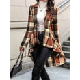 thumbnail image 6 of Women Plaid Flowy Ruffle Hem Shacket Jacket Button Lapel Long Sleeve Cardigan Coat Babydoll Shirt Top Orange XL, 6 of 7