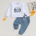 thumbnail image 2 of NOLDARES Toddler Baby Boy Clothes Set 1T 2T 3T 4T 5T 6T Letter Print Long Sleeve Sweatshirt Elastic Pants Fall Outfits Size:18-24 M,Blue, 2 of 6