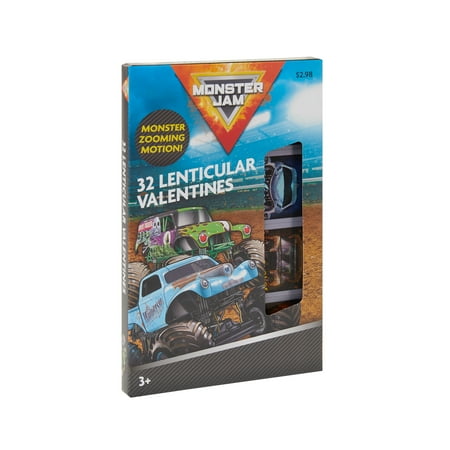 Monster Jam Lenticular Valentine's Day Cards, 32 Count, Multi-Colored Classroom Exchange Cards