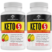 Truthentics KETO 5 - Ketosis Supplement for Weight Loss with Raspberry Ketone (2-Pack) - Support Ketosis, Energy, Focus, Cravings - 120 Capsules
