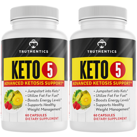 Truthentics KETO 5 - Keto Diet Pills Ketosis Supplement with Raspberry Ketones - Support Ketosis, Cravings, Energy, Focus - 2 Pack - 120 Capsules