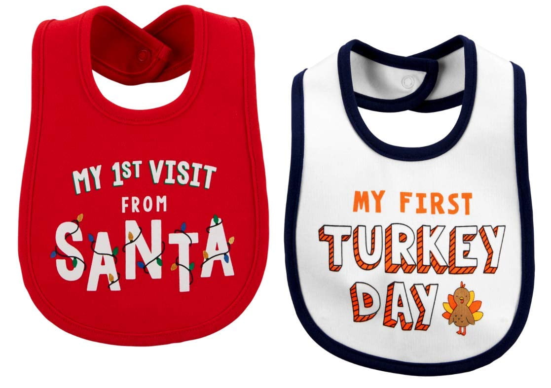 Water Barrier, 2 Pack, First Thanksgiving and Christmas My First Baby Bibs 