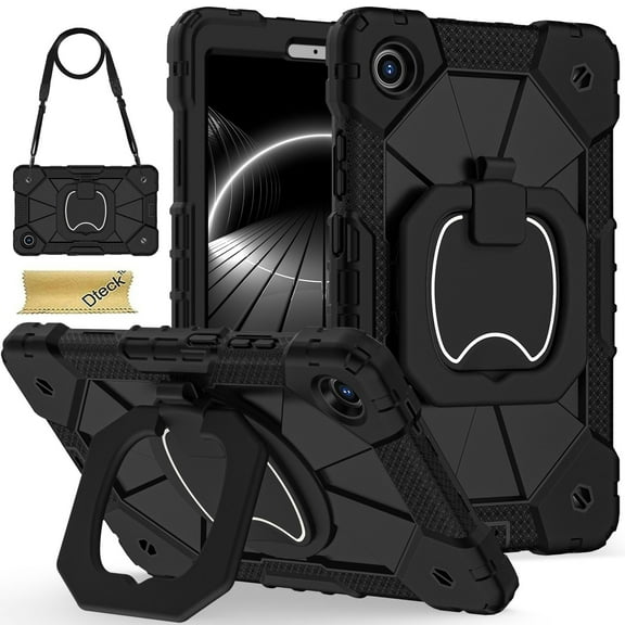 Dteck Case for Lenovo Tab One/Tab K9 2025 (TB-305FU) 8.7 inch, Rotating Hand Strap/Sturdy Stand, Heavy Duty Shockproof Rugged Protective Cover,Black