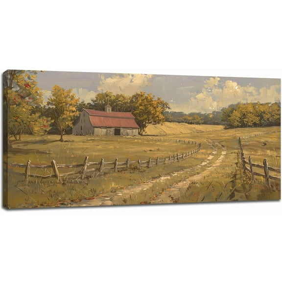 Aaheei Vintage Barn Wall Art Country Landscape Pictures Wall Decor Rustic Farmhouse Nature Canvas Painting Home Modern Artwork Decorations for Living Room Bedroom Bathroom Office
