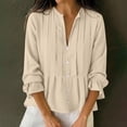 thumbnail image 2 of Tops de Manga Larga de las Mujeres de Color Sólido Casual con Detalle Del Botón Plisado, Blusa de Lino con Cuello en V para el Otoño Diario, 2 of 9