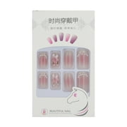 FCOGIN Medium Squoval, 24 Pieces, Pink, Flower, Beads, Acrylic False Nail, Press on Nail