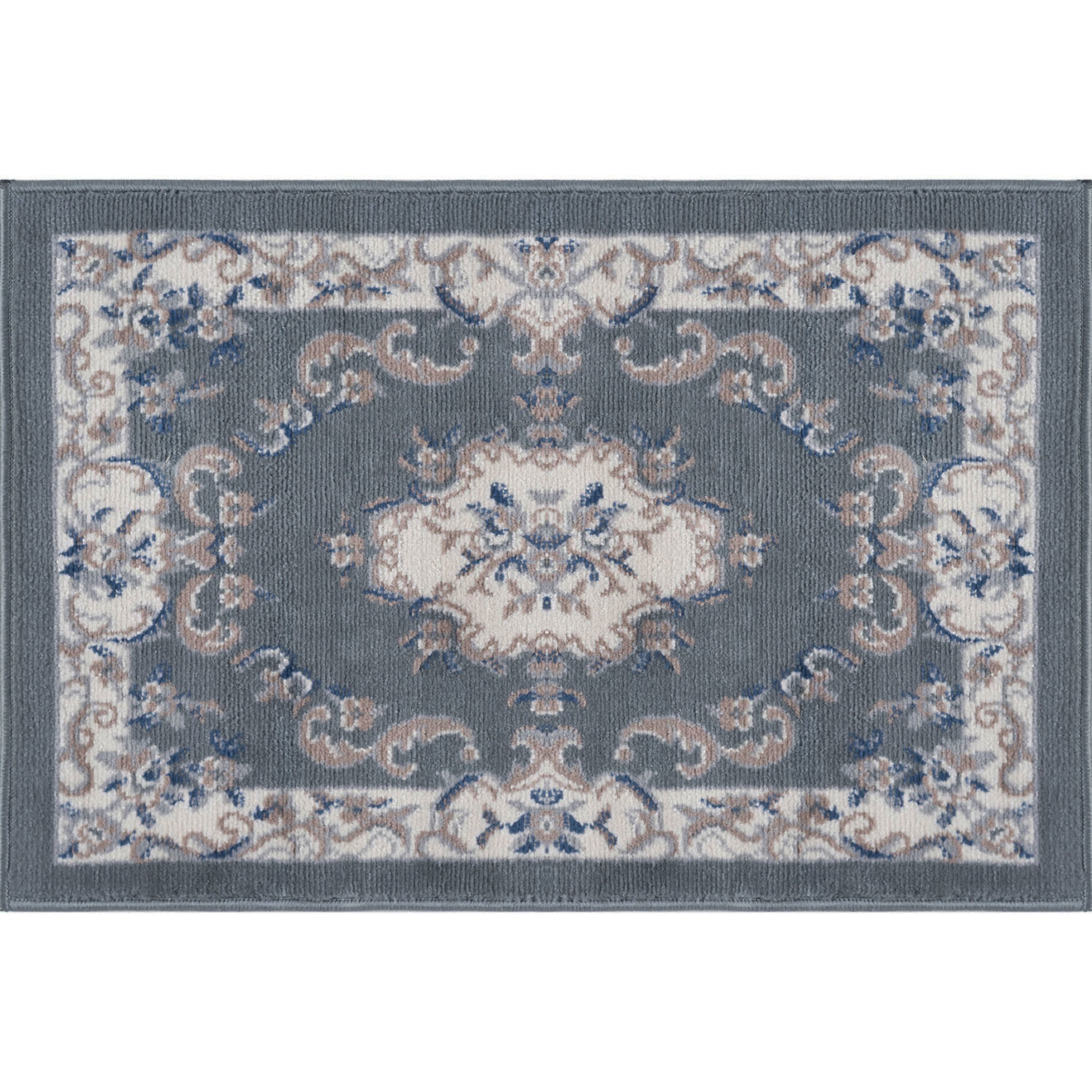 Hampton Traditional 2' x 3' Gray and Cream Polypropylene Indoor Area Rug