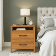 thumbnail image 3 of STYLIVIA 2-Drawer Nightstand with Open Shelf Amber Walnut 20.9" W x 15.7" D x 22.7" H, 3 of 19