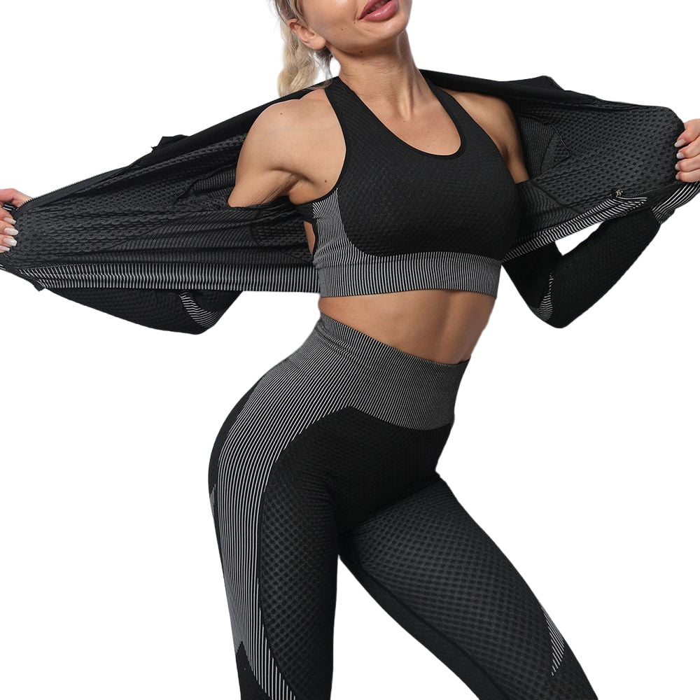 Women's Sports Set High Waist Set Gym Workout Set Sports Outfit For Woman  Long Sleeve Crop Top + Leggings Ladies Gym Clothes : : Fashion