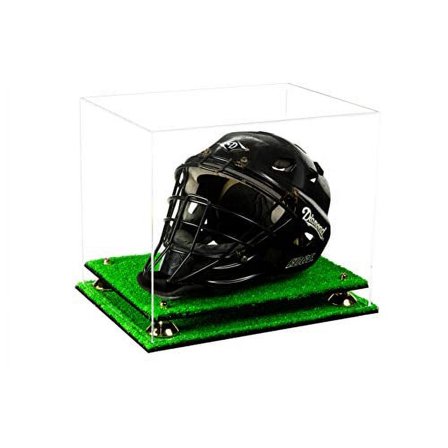 Deluxe Clear Acrylic Catchers Helmet Display Case with Gold Risers and Turf Base (A002-GR)