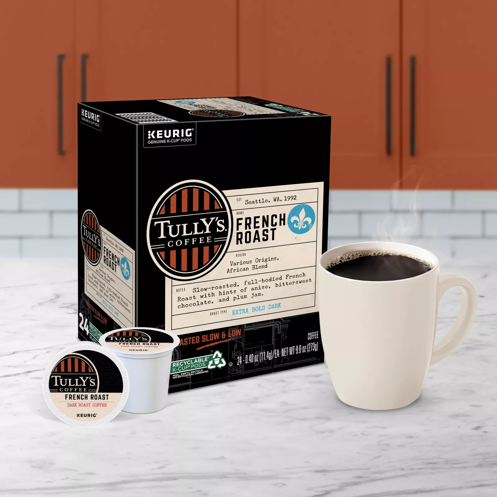 Tully's Coffee, French Roast, 48 K-Cup Pods, Dark Roast
