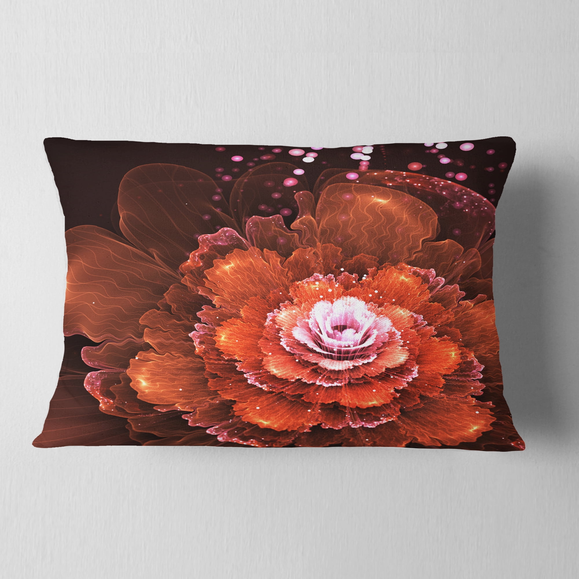 Designart Fractal Orange Flower - Floral Throw Pillow - 12x20