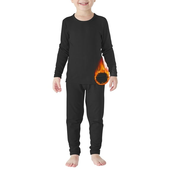 Zando Toddler Thermal Set for Girls Boys Soft Toddler Thermal Underwear Winter Toddler Long Johns Warm Baby Girl Leggings & Shirts Black 90
