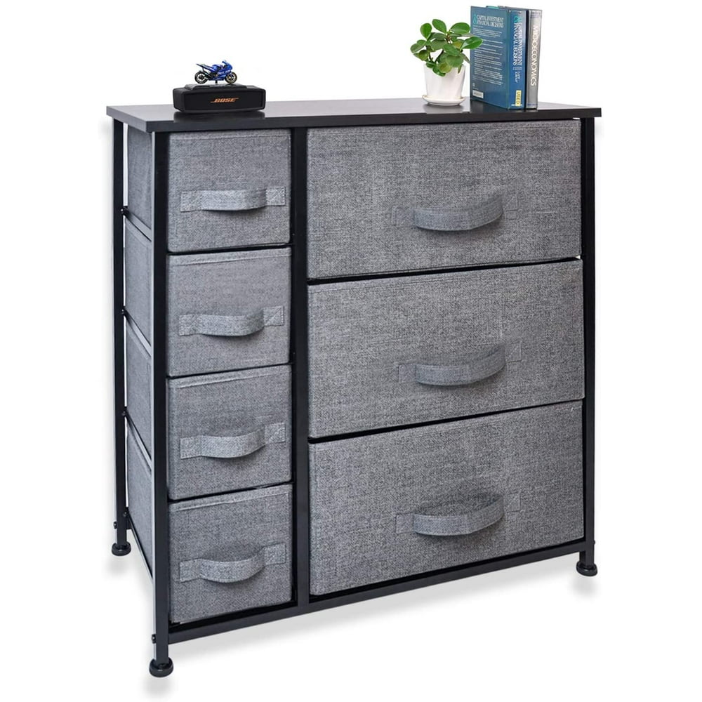 CERBIOR Drawer Dresser Storage Organizer 7Drawer Closet Shelves, Sturdy Steel Frame Wood Top
