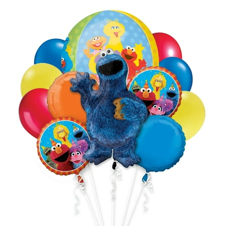 Birthday Cookie Bouquet - Sesame Street Cookie Monster Big Bird 12 PC Party Gift Birthday Balloon Bouquet Decoration