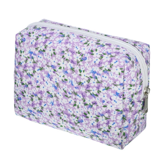 1 Pc Women Lightweight Flower Cosmetic Bag for Vacation Business Travel Purple Polyester