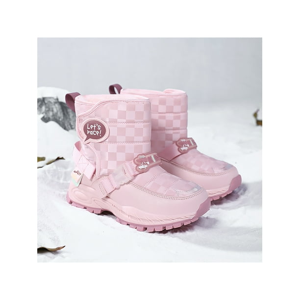 Woobling Children Winter Boot Mid Calf Warm Shoes Comfort Snow Boots Casual Hiking Outdoor Non Slip Plush Lined Pink 11.5C