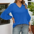 thumbnail image 2 of Ediodpoh Women's V Neck Flutter Sleeve T Shirt Casual Comfortable Blouse for Daily Vacation Wear with Jeans Spring Summer Fall T Shirts for Women Blue XL, 2 of 5