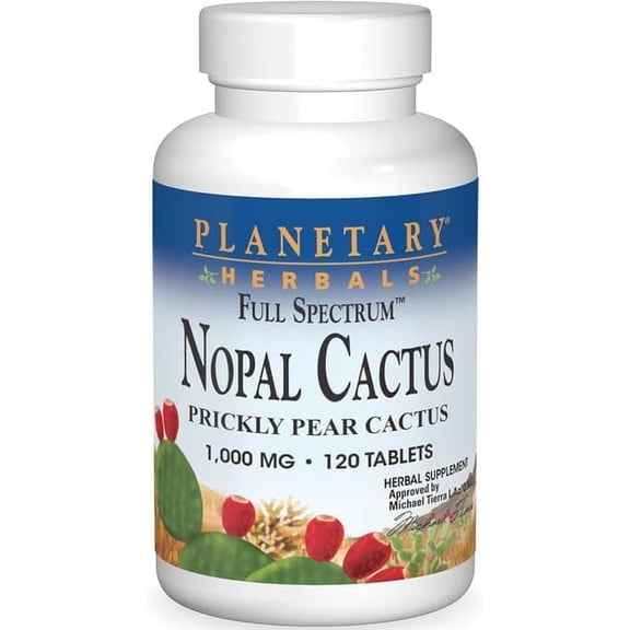 Planetary Herbals Full Spectrum Nopal Cactus, Prickly Pear Cactus, Antioxidant to Support Overall health, 1,000 mg - 100% Natural - 120 Tablets