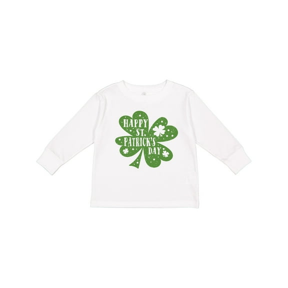 Inktastic Happy St. Patrick's Day Shamrock in Green Boys or Girls Long Sleeve Toddler T-Shirt
