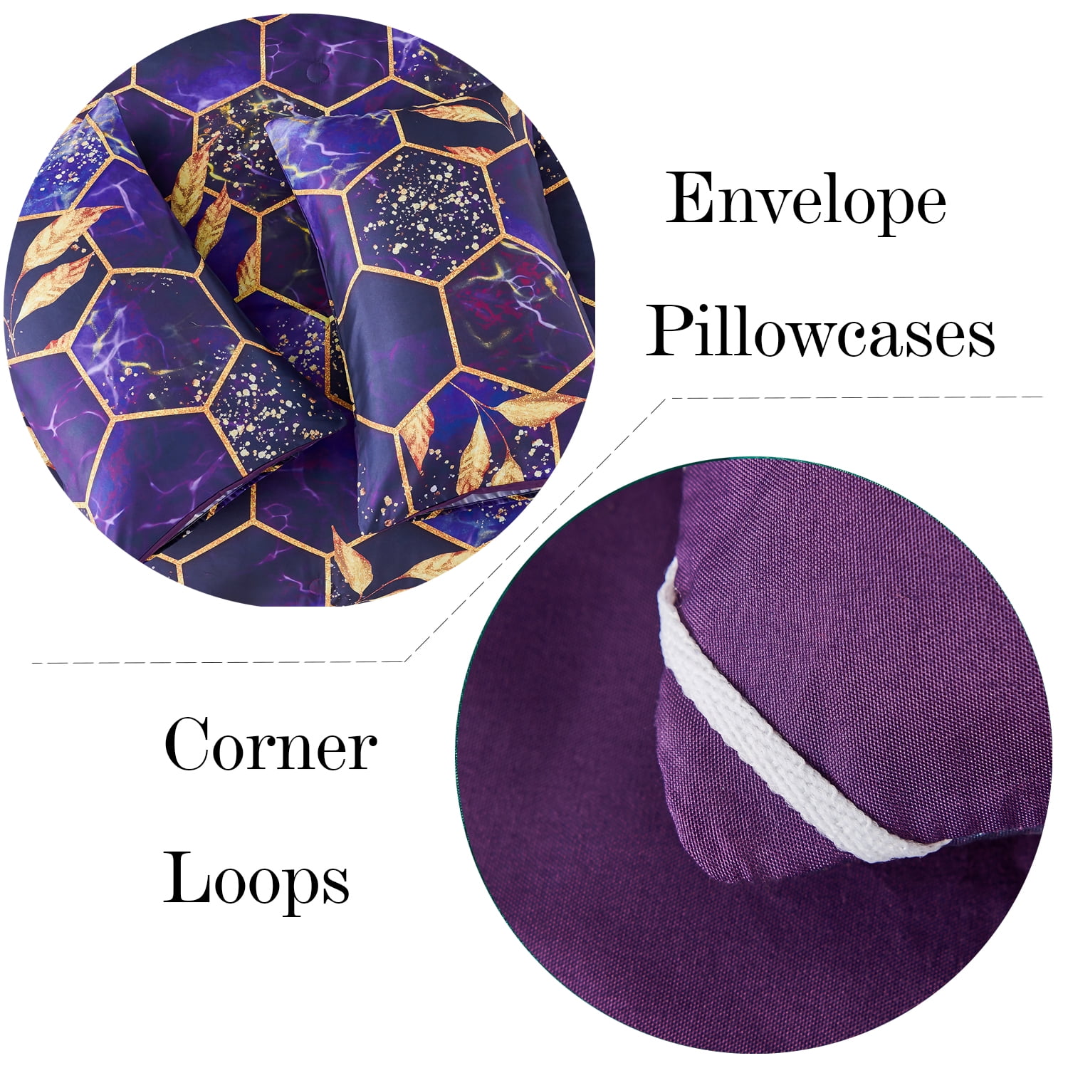 RYNGHIPY Cal King Comforter Set for Men Purple Marble Leaf 3Pcs Bedding Set Boho Geometric Marble Quilt Set with Pillowcases (Purple, Cal King)