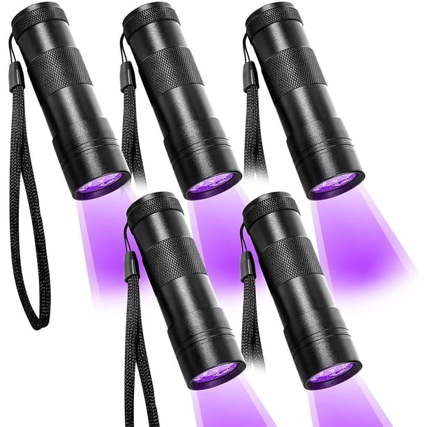 Linterna Uv Paquete de luz negra de 5 lámparas Uv con 12 LED 395 Nm Detector de orina para mascotas Lámpara de mano Uv para manchas de orina seca de perros y gatos