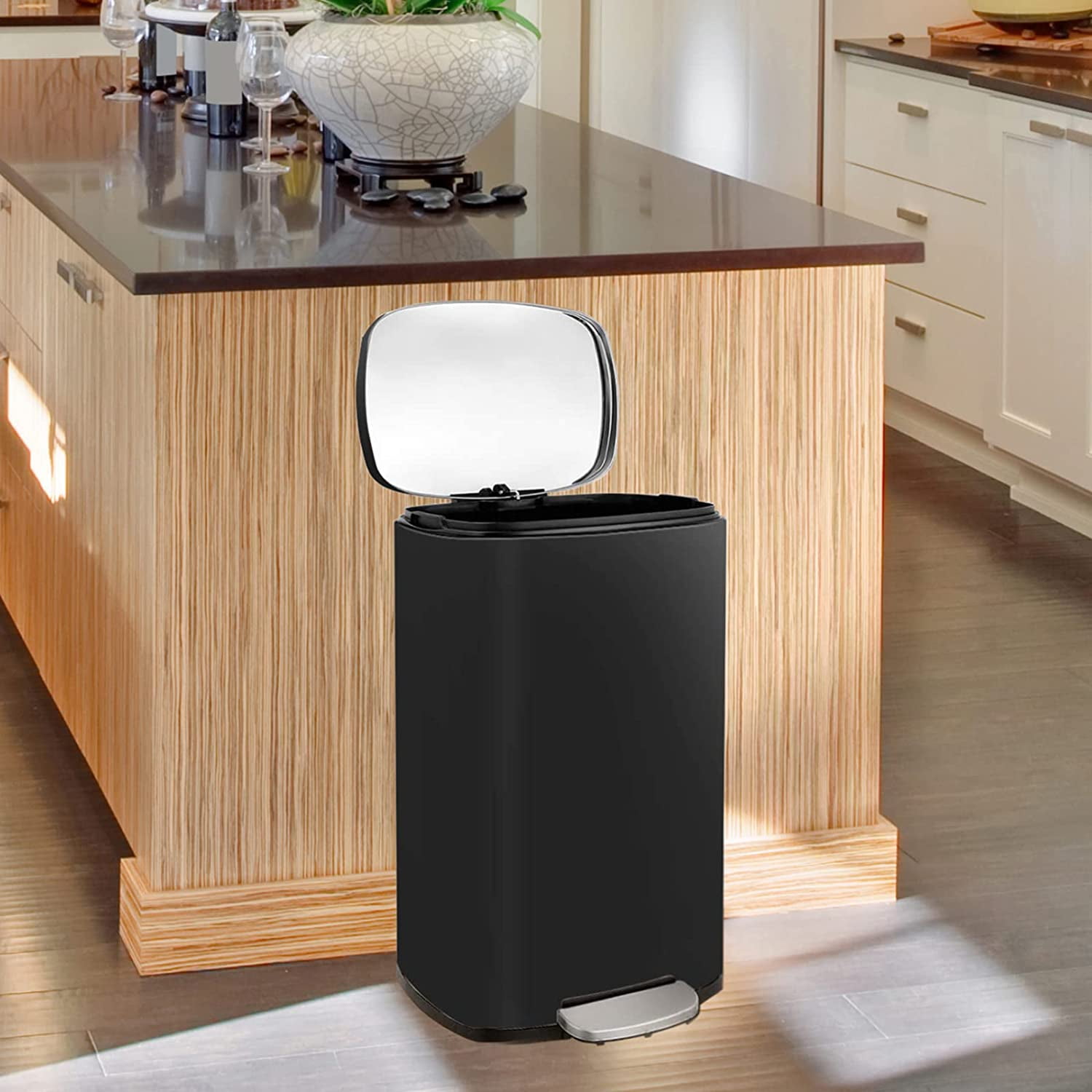 Arlopu 13.2 gal Rectangular Step Trash Can with Lid, Stainless Steel Garbage Can Rubbish Bin with Foot Pedal for Home Kitchen