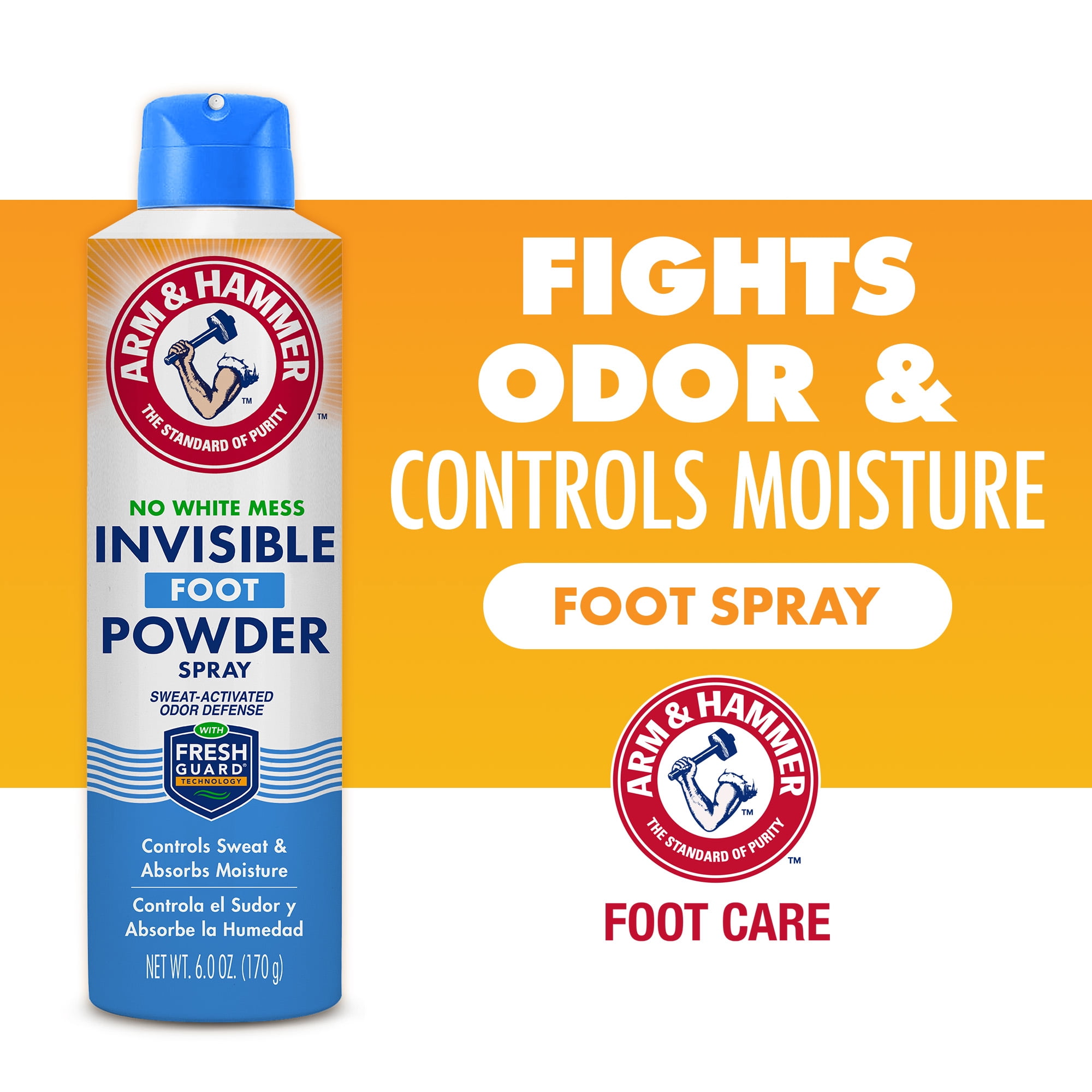 Arm Hammer Invisible Foot Powder Spray for Odor Control, 6 oz