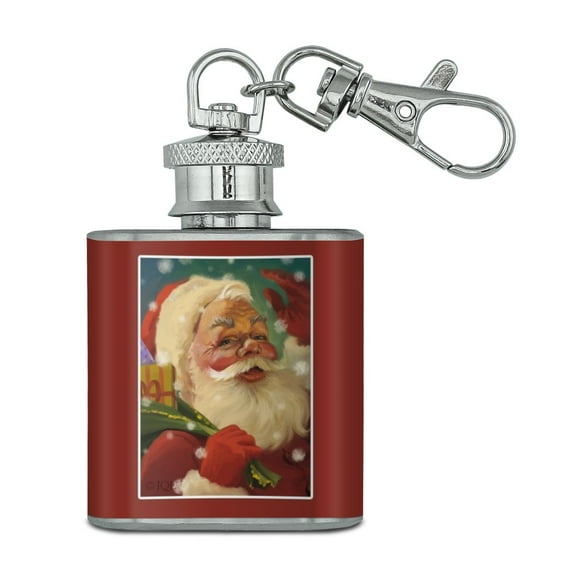 Christmas Holiday Santa and His Toy Sack Stainless Steel 1oz Mini Flask Key Chain