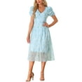 thumbnail image 2 of INSPIRE CHIC Women's Floral Print Dress Short Sleeve Cinched Waist Long Dresses M Blue, 2 of 4