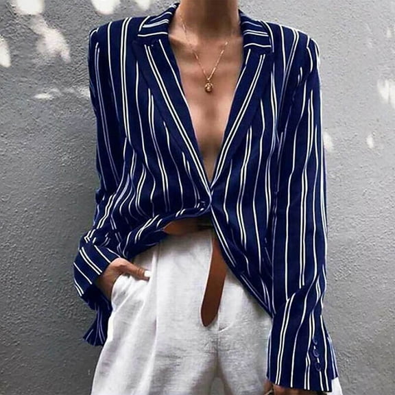 DailyTrove Women's Pinstripe Open Front Blazer - Polyester Formal & Office Wear, Polished for Work & Events