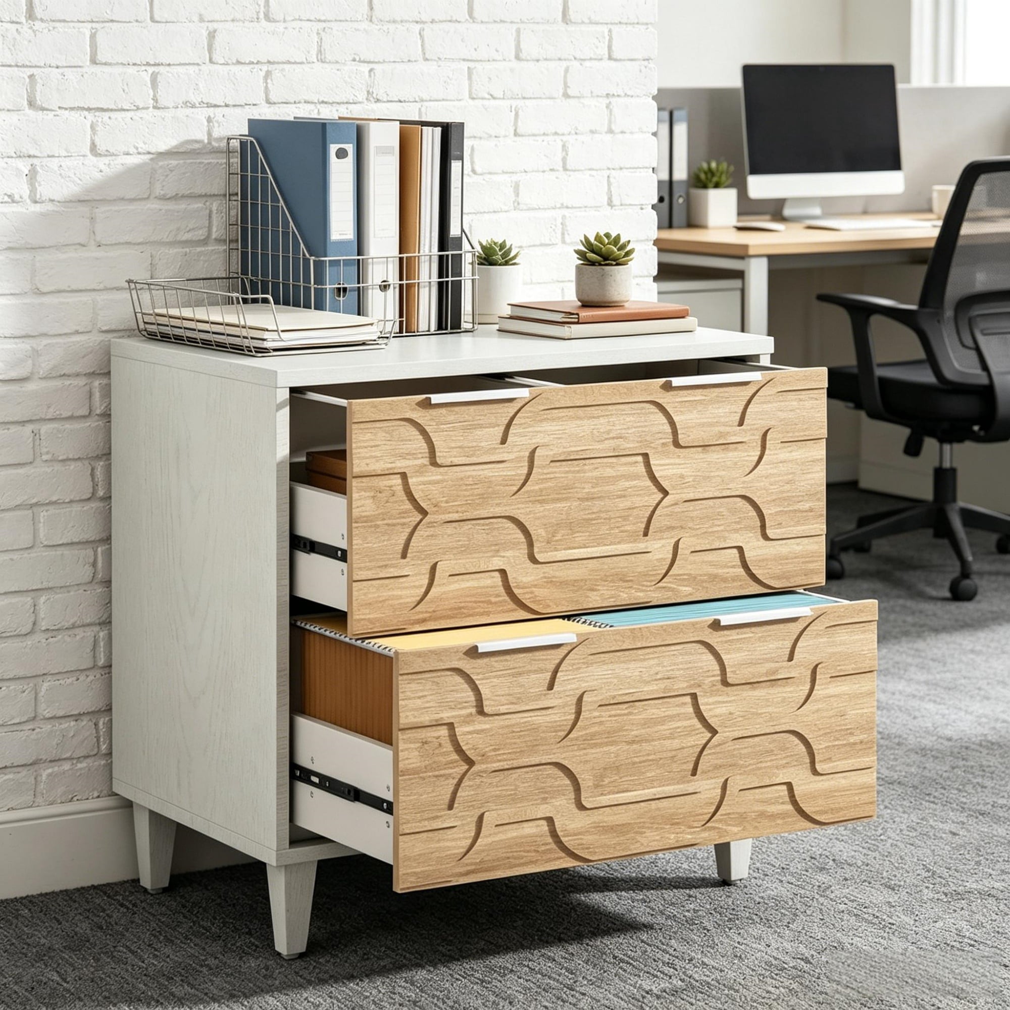 2-Drawer Filing Cabinet with Adjustable Rods and Solid Wood Legs