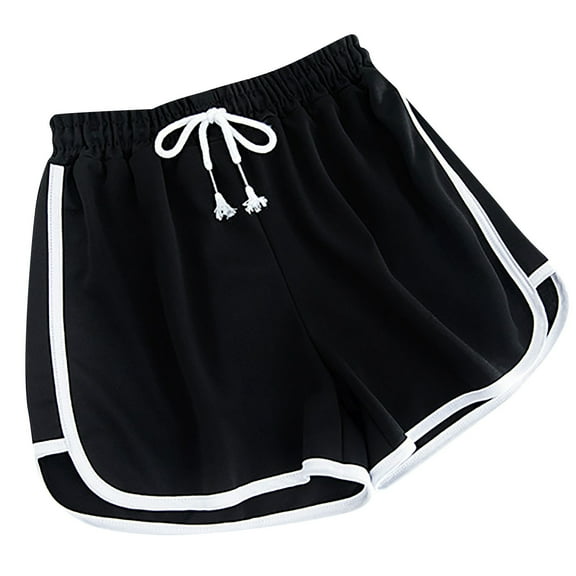 Ashirexll Shorts for Women, Summer Solid Color Women Wear Loose and Wide Leg Sweet Casual Comfy Shorts with Drawstring Black XXL