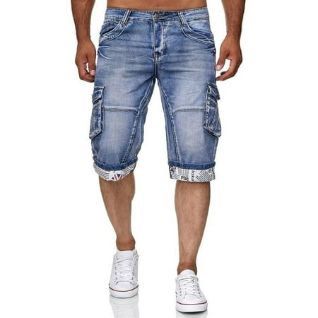 Men Washed Straight Stretch Jeans Shorts Casual Denim Short Pants ...