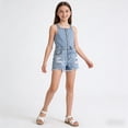 thumbnail image 6 of GiLiling Girls Ripped Denim Jean Shorts Mid Waist Straight Leg Elastic Waistband Distressed Frayed Hem Casual Summer Jorts for Kids Teens (Light Blue, 7-8 Years), 6 of 6