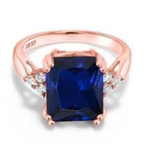 Gem Stone King 6.88 Ct Octagon Blue Created Sapphire 18K Rose Gold Plated Silver Ring