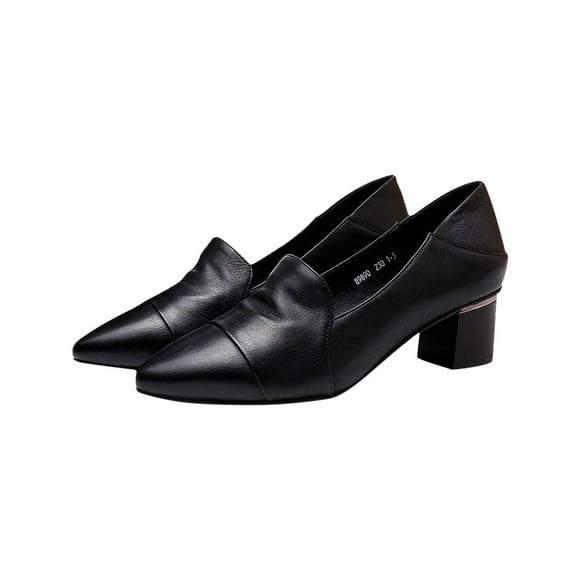 LOVZFMLL Women's Pumps Classic Low Chunky Block Heels Pointed Toe Patent Dress Shoes for Casual Business Office Platform Loafers Black 7